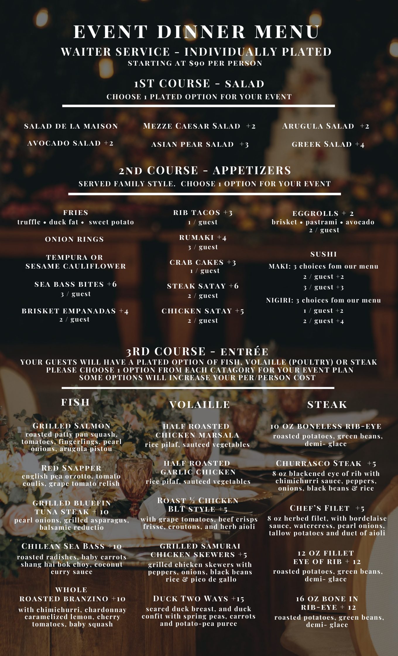 Shallots Bistro event dinner menu &mdash; the three courses